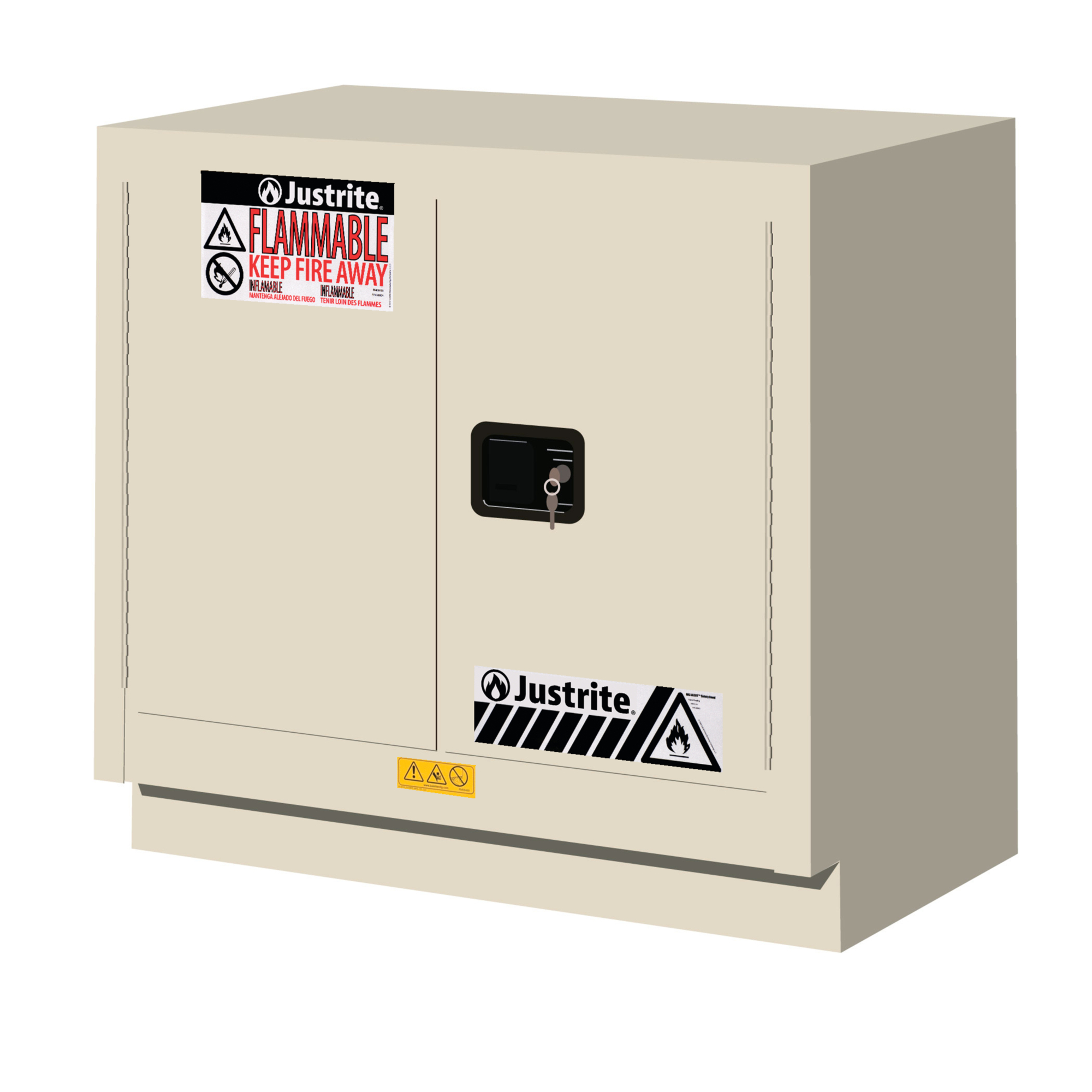 Justrite Sure-Grip EX Flammable Cabinet — 23 Gallon, 1 Shelf, 2 Self-Close Doors, Light Neutral, Model# 883627